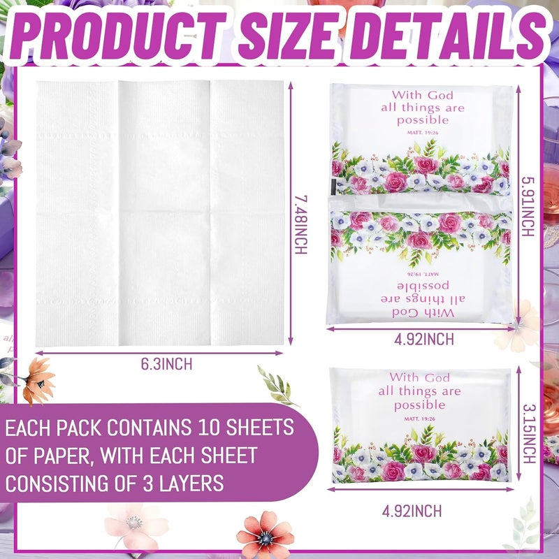 Sinmoe 60 Pack Christian Easter Pocket Tissues Gifts Bible Verse Mini Travel Tissues Size Wallet Facial Napkin for Woman Religious Party Charity Event Church Supplies(Elegant Style) - Image 2